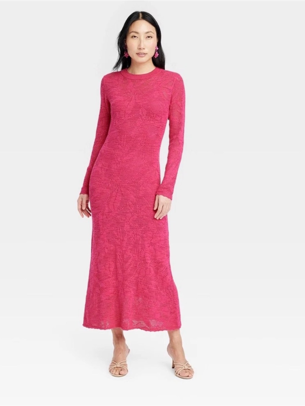 A New Day Women's Long Sleeve Maxi Pointelle Dress